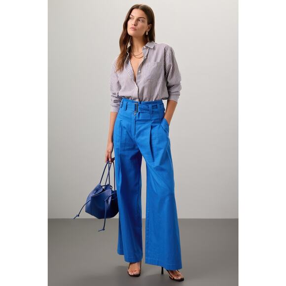 EUDON CHOI COLLECTIVE Blue Linen Blend Wide Leg Button Front Pants Size 2 - Picture 1 of 16